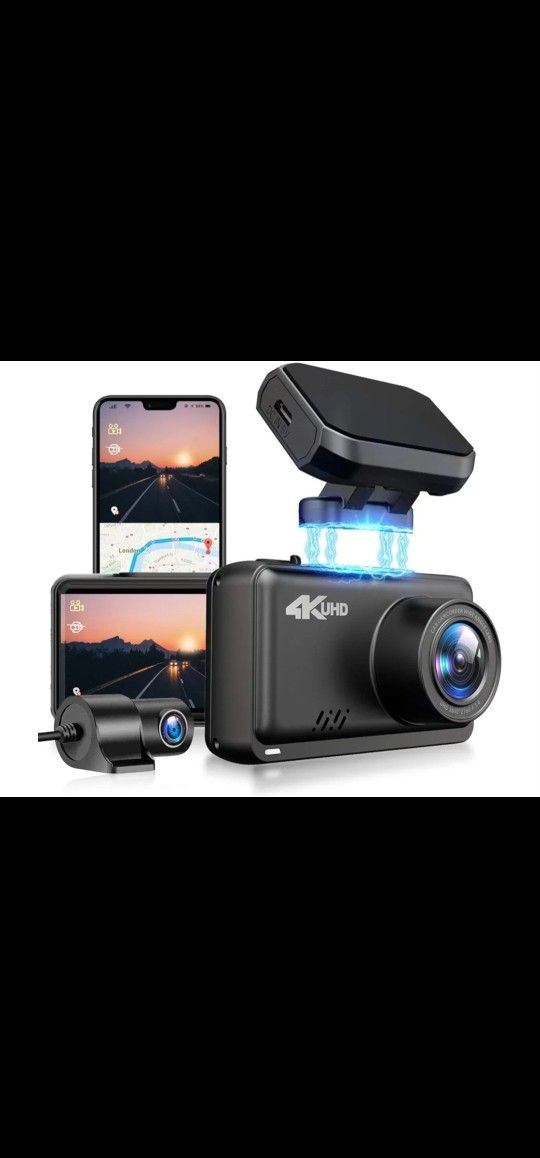 Dual Dash Cam 4K&1080P Built in WiFi GPS Car Dashboard Camera Recorder with UHD 3840x2160P, 2.45" LCD, 170° Wide Angle,H.265,WDR, Night Vision, G Sens