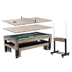7 Pool Table 3-in-1 Dining Top & Table Tennis with Game Accessories & Rolling Storage Caddy Westmont Barrington Billiards
