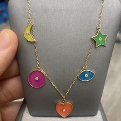 14kt Yellow Gold Glow In The Dark Charm Necklace with Diamonds  