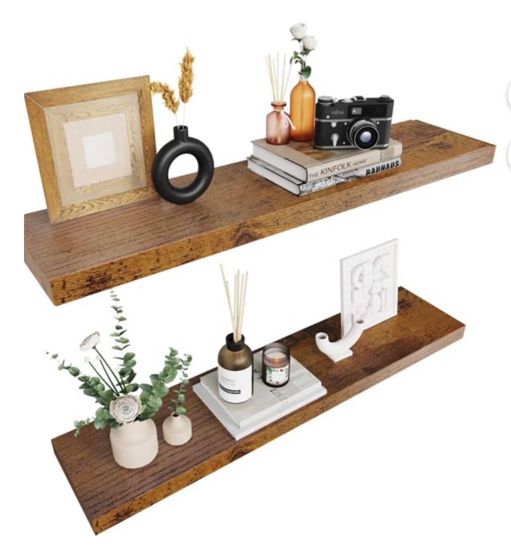 Colima 36 Inch Floating Shelves for Wall Brown Wood Set Of 2