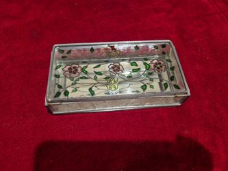 Stained Glass Floral Trinket Box, 6X3X1.5 inches
