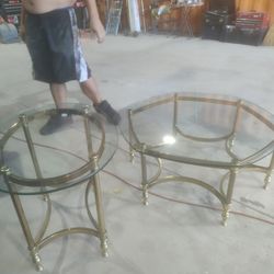Glass Top Brass Coffee Table And End Table