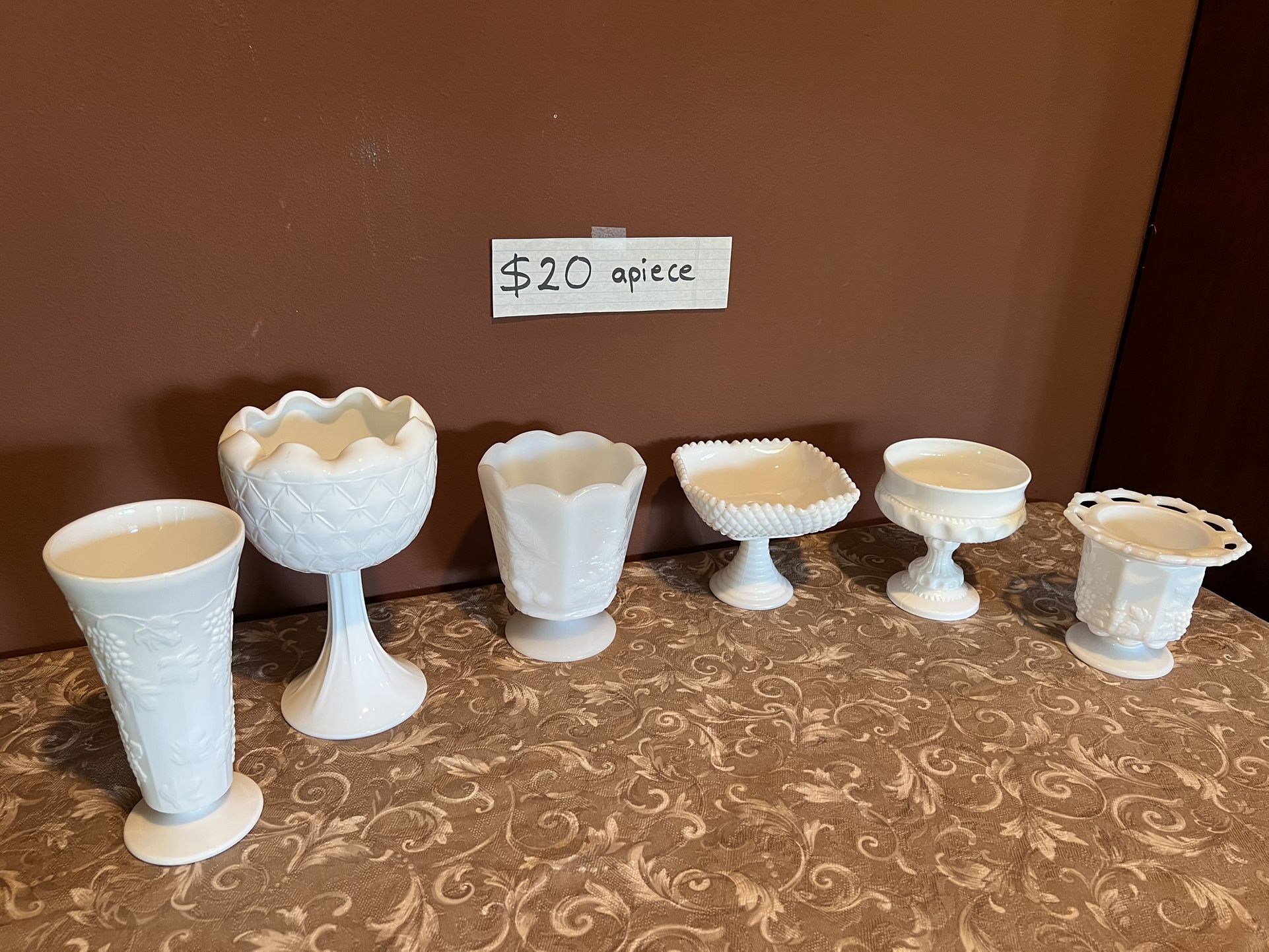 Milk glass $20 apiece.