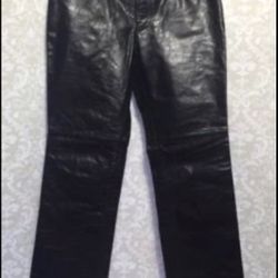 Women’s Jeans Cut, Black Leather Pant, Size 12,