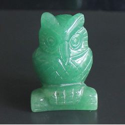 1.5'' Hand Carved Mixed Gemstone Crystal owl Figurine Animal Carving (Green Aventurine)
