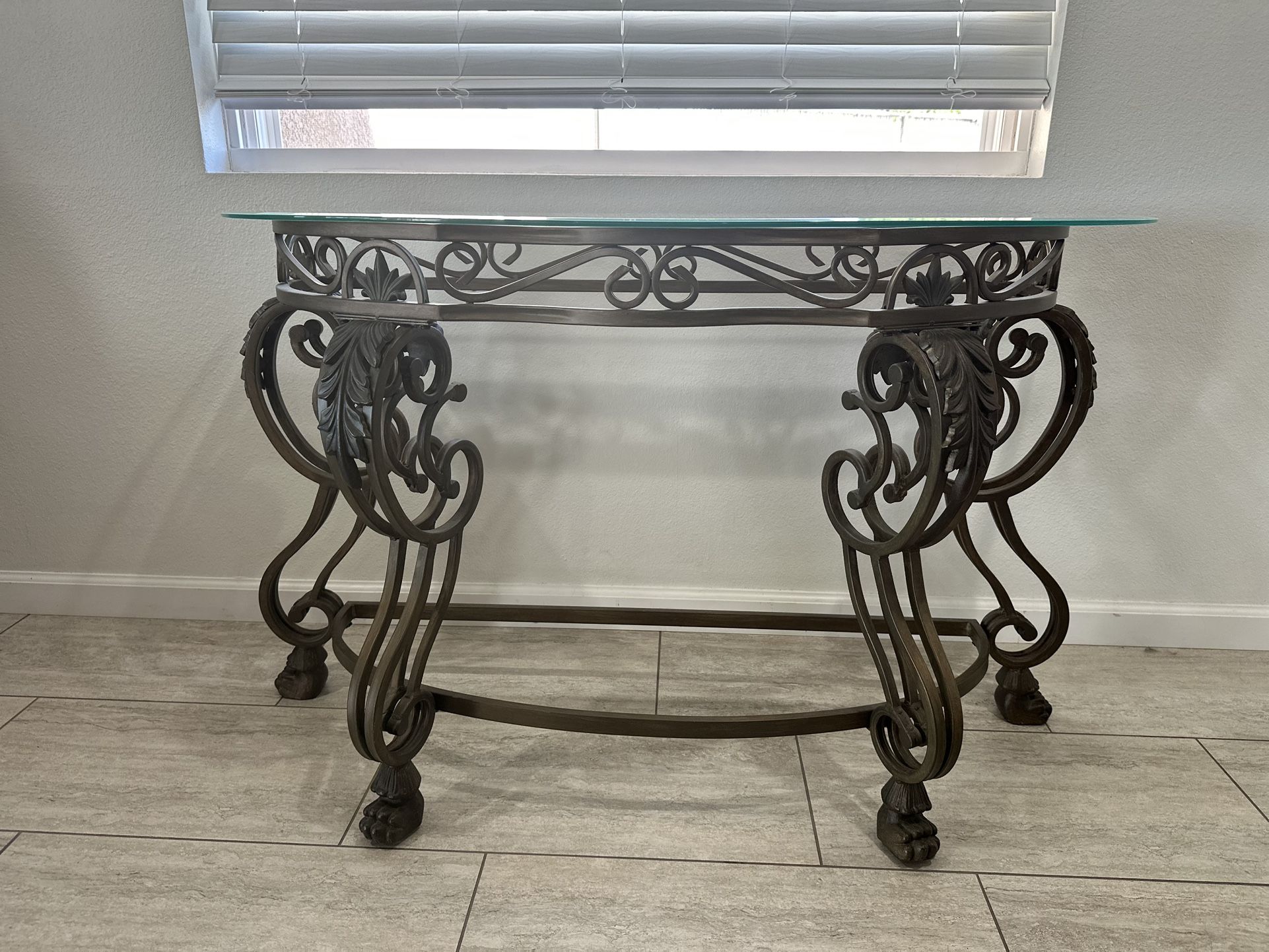 Quality Glass Top Console Table with Metal Base