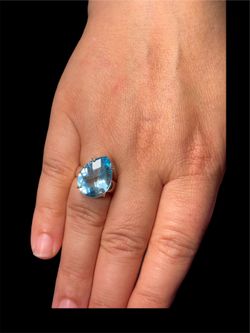 Natural Blue Topaz 10 Ct Pear Ring 925 Sterling Silver Certified