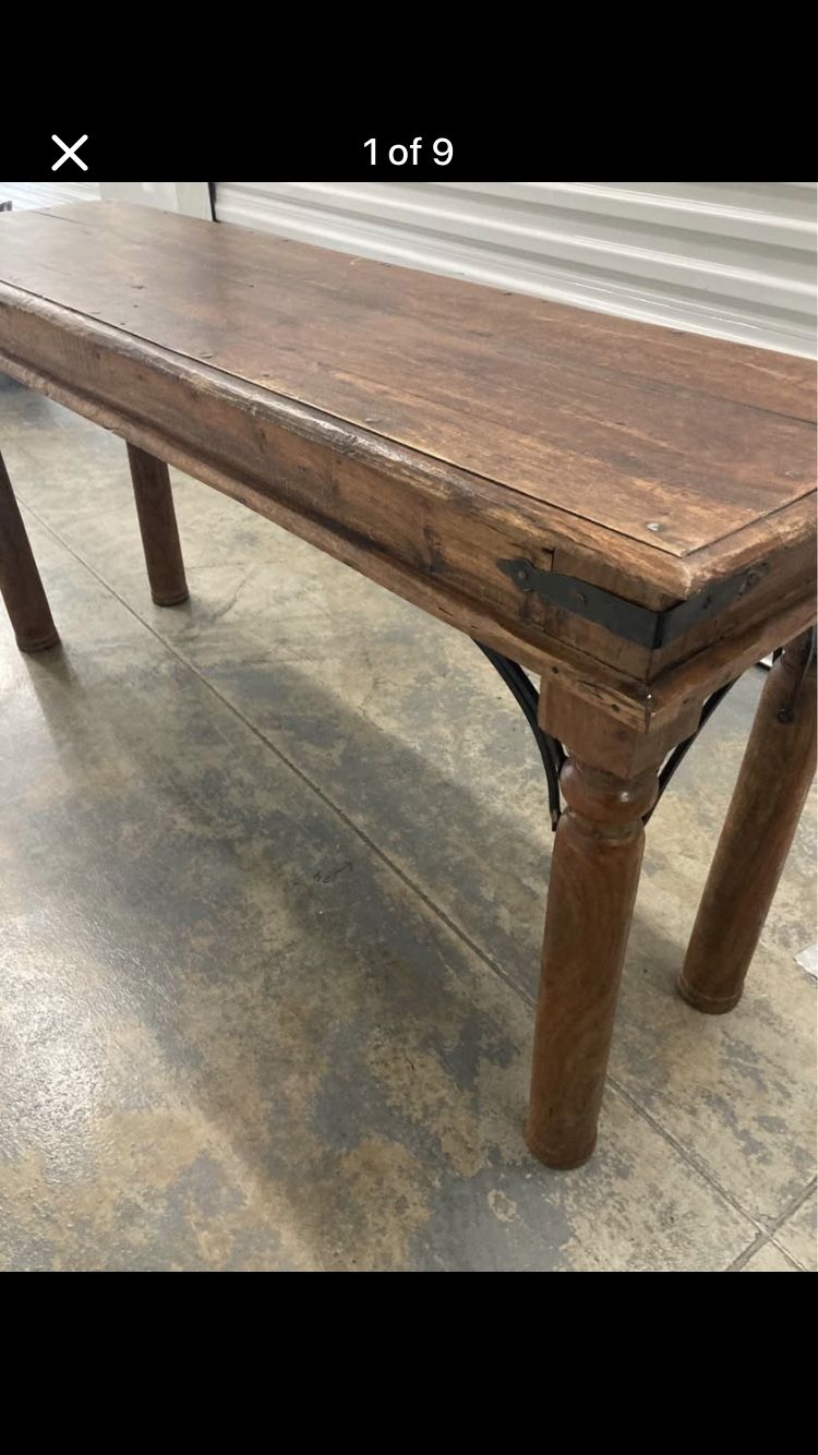 Console Table Spanish Rustic French Farm Solid Wood w/Metal Accents