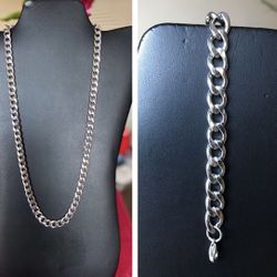 ❤️VALENTINES NEW Stainless Steel Set Chain/bracelet Unisex  SALE $40 SET 🍀