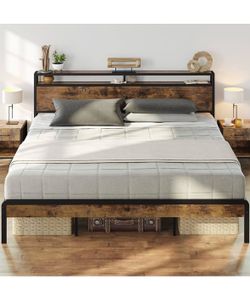 King Sized Bed Frame (NEW - Unopened) - Sturdy, No Squeaking with a Dual Shelf