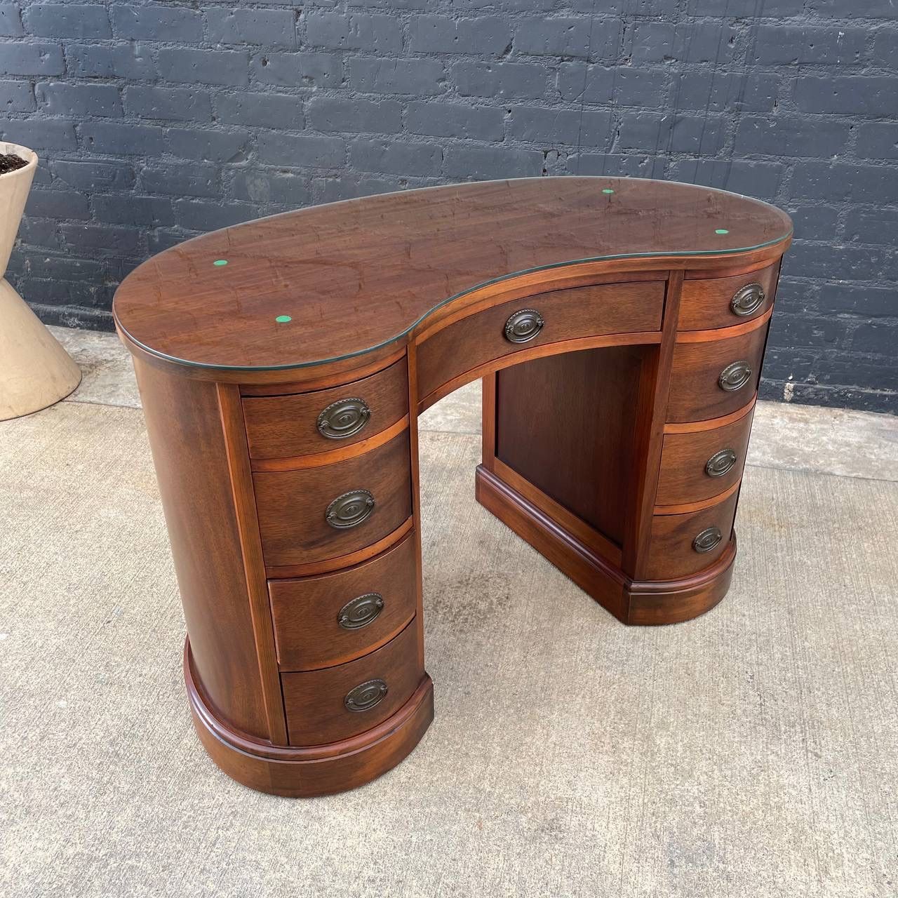 American Antique Federal Style Mahogany Curved Writing Desk, c.1950’s