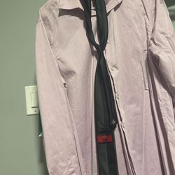 Pink Button Up Dress Shirt Long Sleeve With Tie