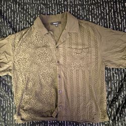 Olive Green Pattern Button Down 
