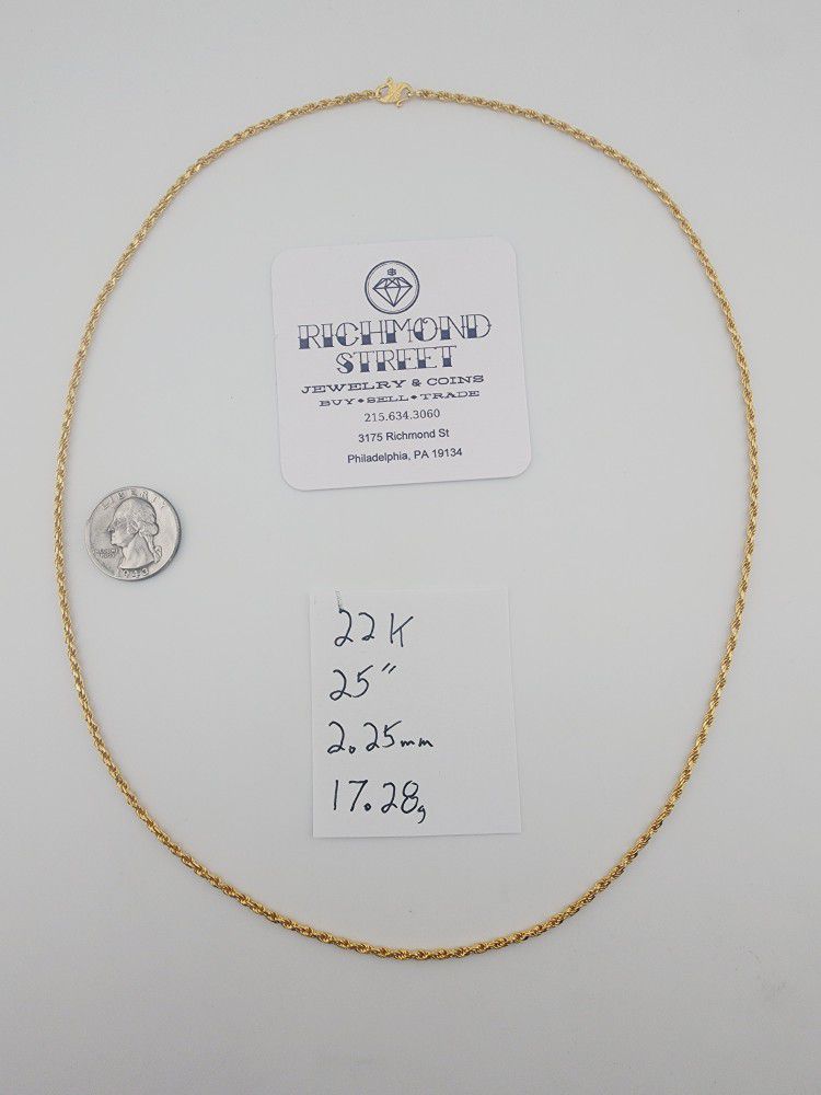 22k gold 25" rope chain