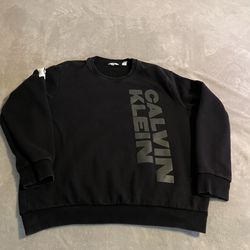 Vintage Calvin Klein Mens XXL Black Crewneck Sweatshirt Vertical Logo Graphic