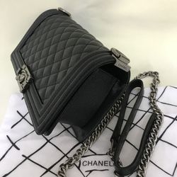 Authentic CHANEL classic LE BOY series do old iron gray metal