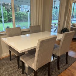 White Dining Table with 4 Fabric Chairs - $150