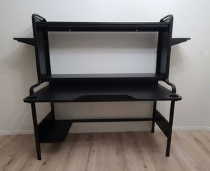 IKEA Black Gaming Desk with Hutch Shelves