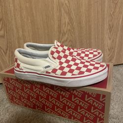Vans red checkered slip on shoes 