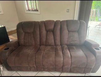 Brown Microfiber Reclining Sofa with Cup Holders