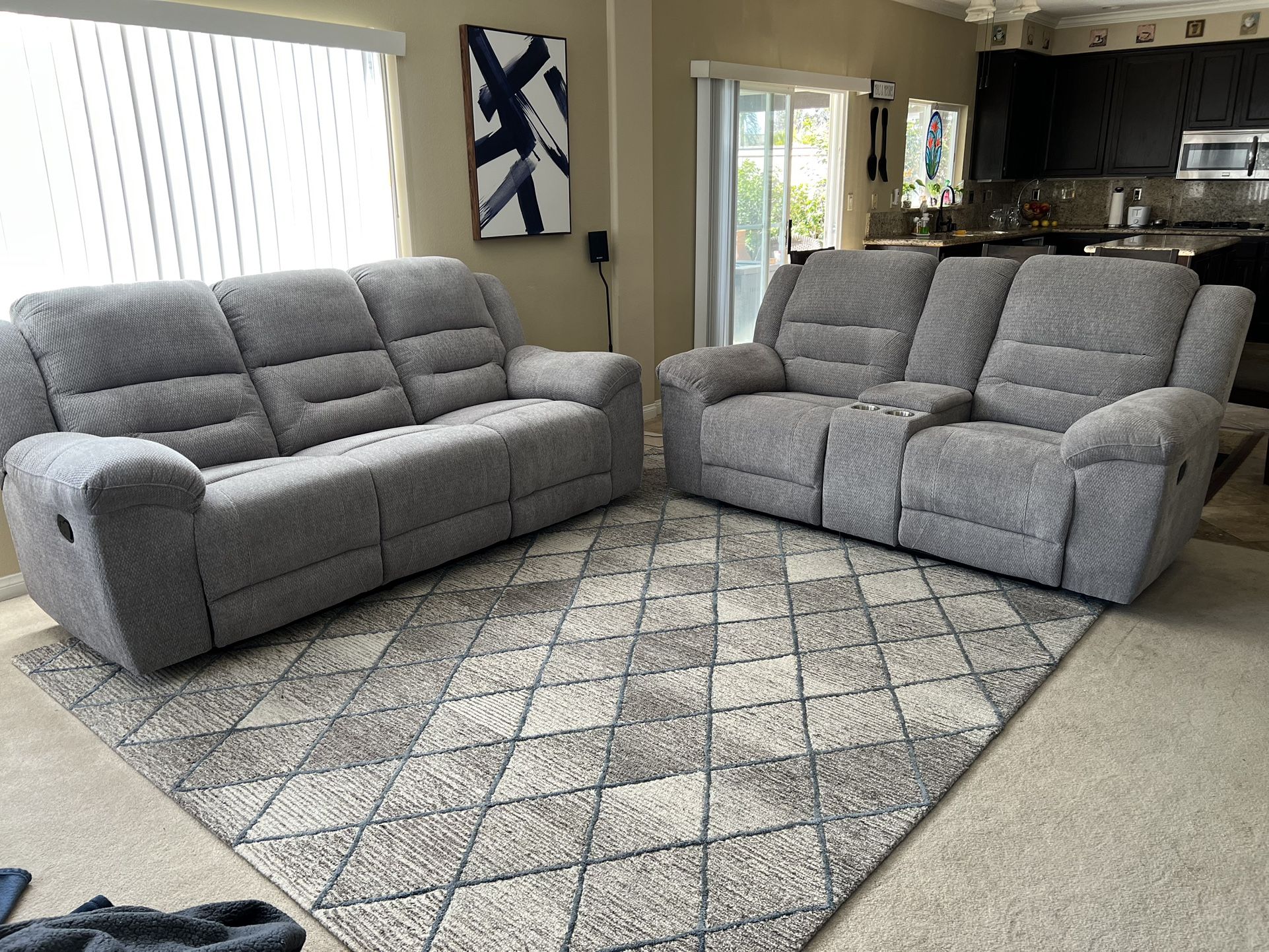 Beautiful Brand New Light Grey Dual Reclining Sofa And Loveseat 