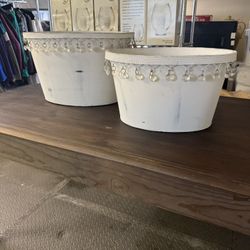 Beverage Tubs - white painted metal with Jewels small & large 