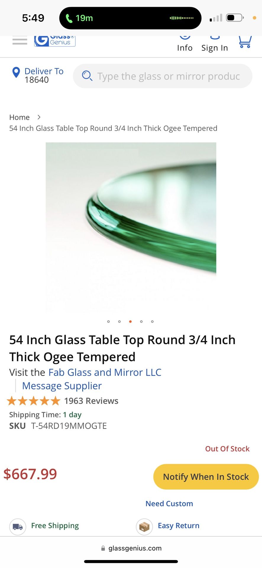 54” Round Glass Table Top