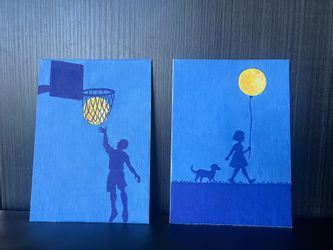 Set of 2-Full Moon 5”x7” hand painted acrylic painting on canvas panel