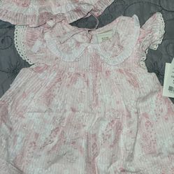 PINK GIRLS DRESS AND BONNET