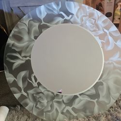 29" Round Bathroom Mirror with Opaque White Flower Design
