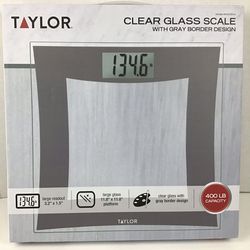 Taylor Digital Bathroom Scale 400 lbs With Gray Border Design Glass NEW