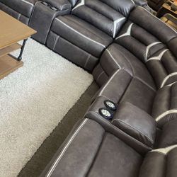 LH👉$49 Down Payment For Financing Kincord Midnight Gray Leather Power Reclining Sectional Couch 