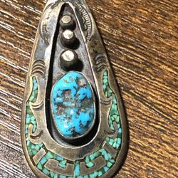 Vintage Navajo Silver Turquoise Pendant 