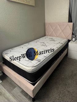 Twin size bed frame with pillow top mattress included