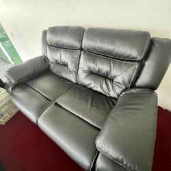Black Leather Reclining Loveseat