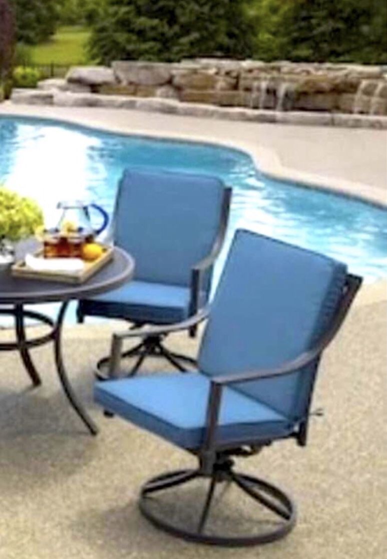 Allen Roth Canvas High Back Outdoor Cushion Blue Navy Decor Pillow Outdoor Chair Garden Swimming pool Hot Tub Accessories