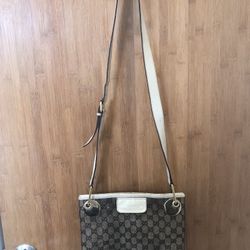 RARE Gucci Cross Carry Shoulder Bag Canvas Brown 3850 Italy