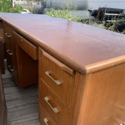 Brown Wood Desk With Brass Handles