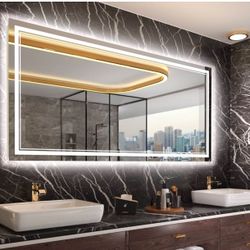 72 x 32 Inch LED Mirror for Bathroom with Front and Backlit,Large Lighted Bathrooom Mirrors for Wall,3 Colors Stepless Dimming Bathrooom Vanity Mirror