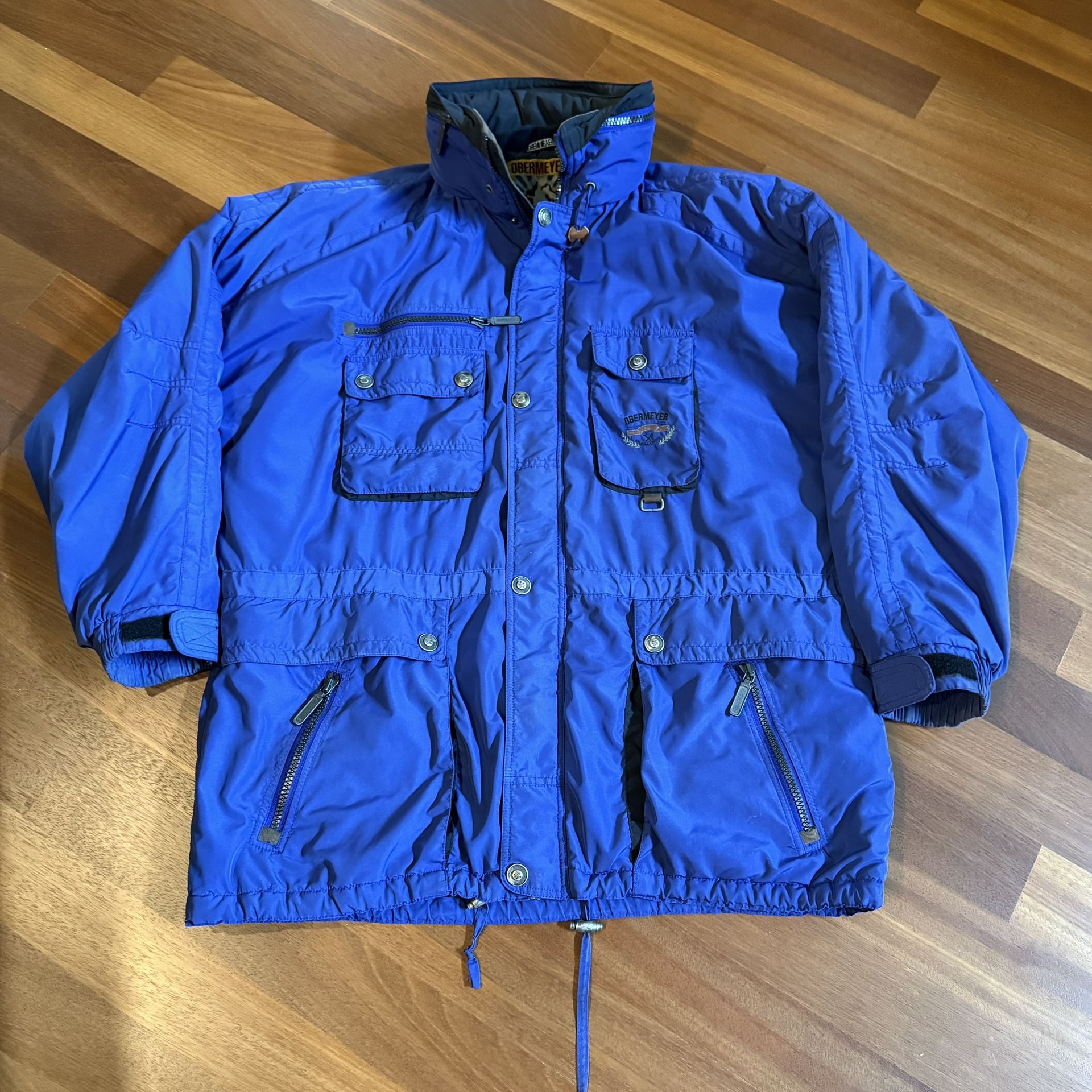 Vintage Obermeyer Skiwear Barcelona Ski Snow Jacket Men’s XL Blue Flap Pockets