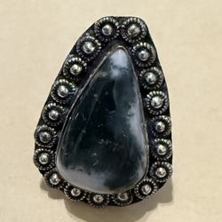 Size 5.25 Green Moss Agate Sterling Silver Ring