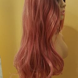 Long Pink Wavy Wig