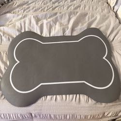 Gray Bone Mat Dog And Cat Food Bowl Mat