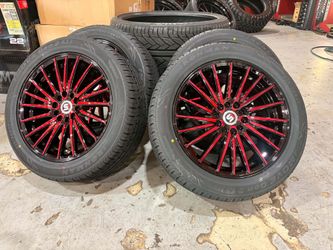 SET OF WHEELS 17X7.5 5X110/114.3 Gloss Black & Red Machined- CKECK PRICE