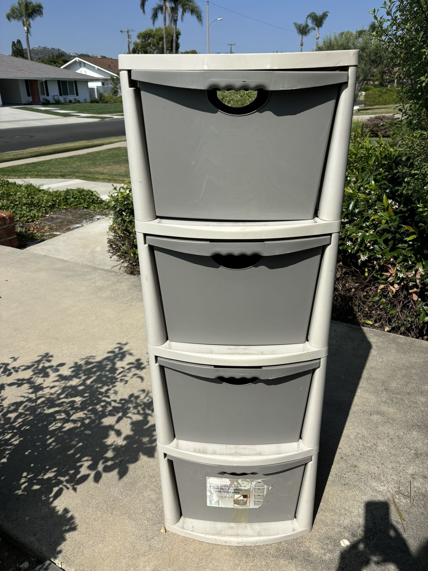 Sterilite Grey and White 4- Drawer Plastic Bins Approximately 5” Tall