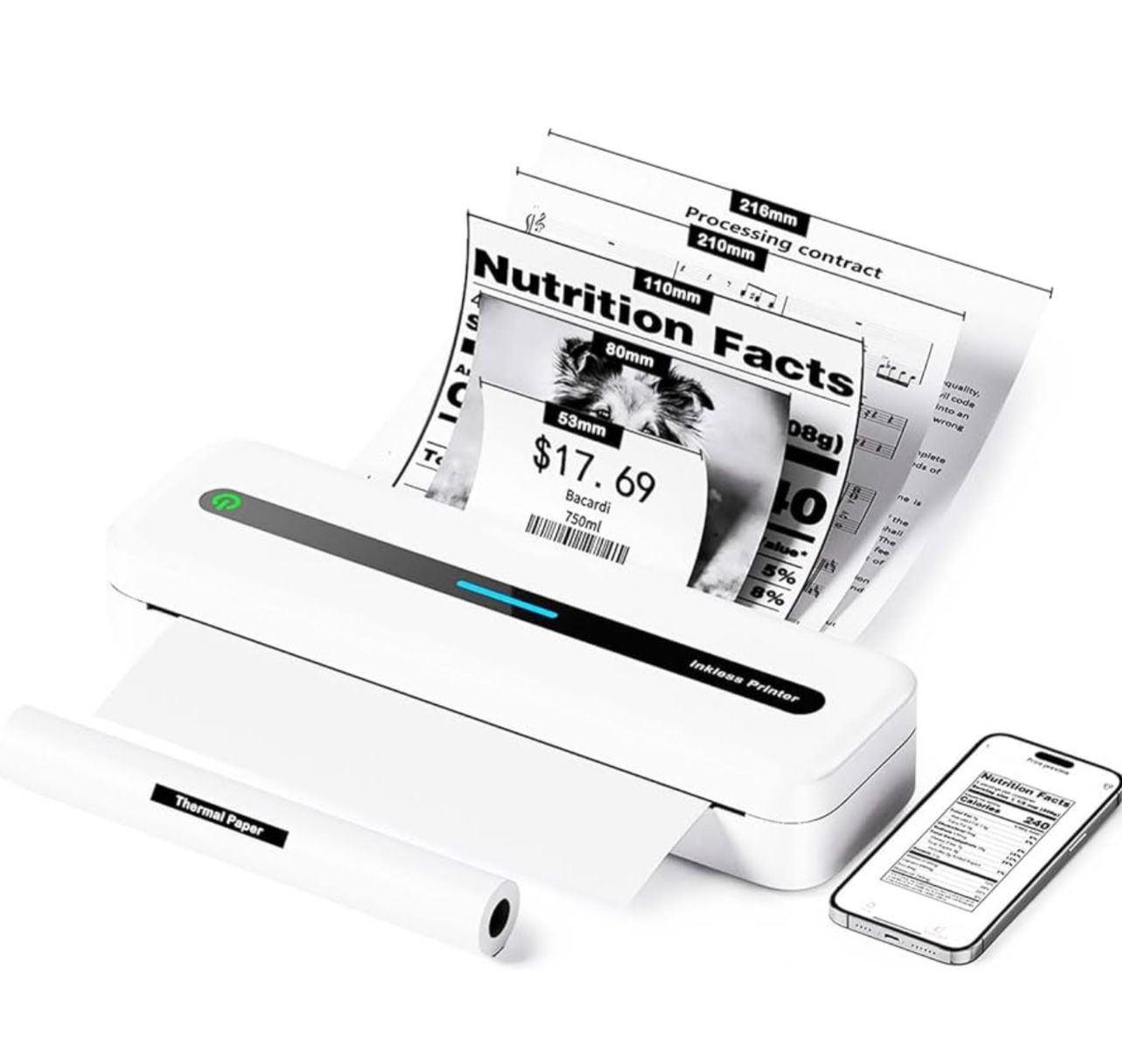 Brand New In The Box- Portable Printer, Inkless Printer, Portable Printers Wireless for Travel, Upgrade Thermal Printer with Paper Bin, Small Printer