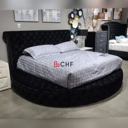 Queen  / Eastern King Size Round Bed Frame With Storage 