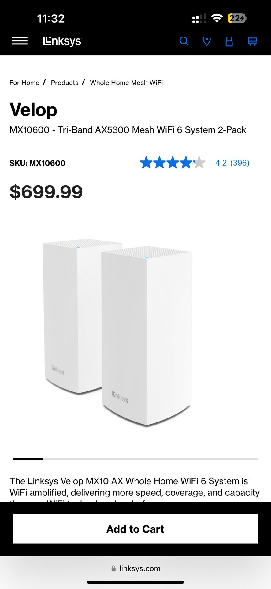 ***Like New*** Linksys 2-Pack MX10 Velop AX (AX5300)