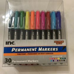 Inc. Permanent Markers Fine Tip 15 Assorted Colors 30 Count Fast Drying Ink New 
