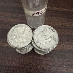 Lot Of 40 1964 Washington Silver Quarters - 90% Silver - Tube Of 40